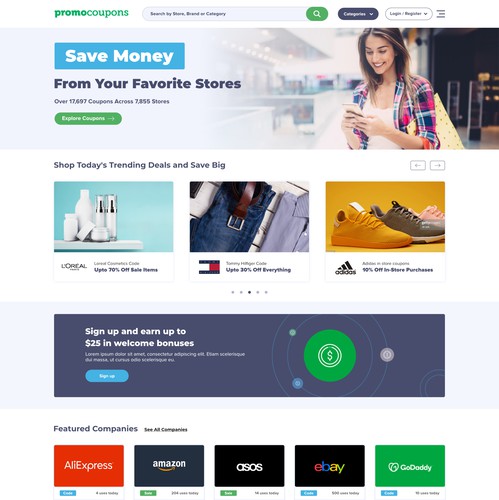 Sales website with the title 'PromoCoupons'