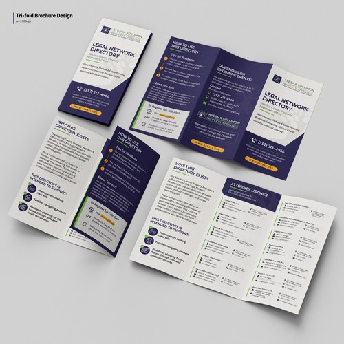 Tri-fold design with the title 'Brochure Design: Ayesha Solomon'