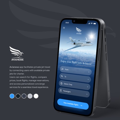 Figma design with the title 'App design for Business Jet company'
