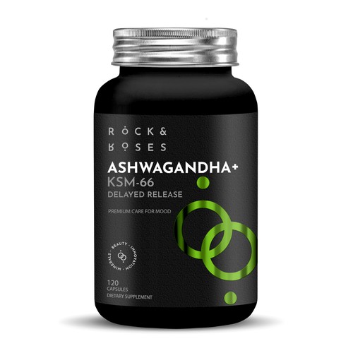 Whey packaging with the title 'Label for Ashwagandha+'