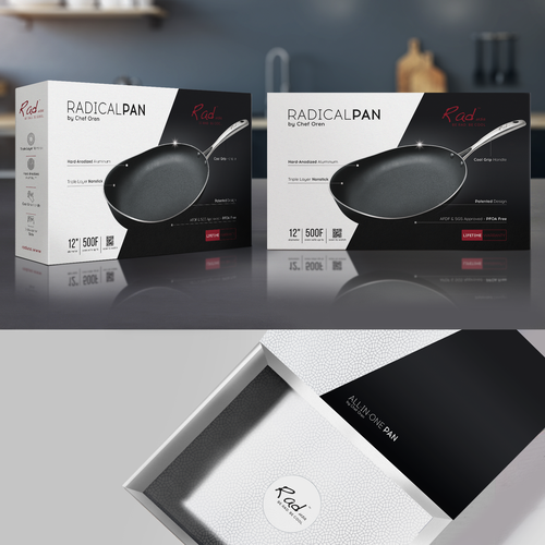 Retail packaging with the title 'RadicalPan by Chef Oren, packaging design'