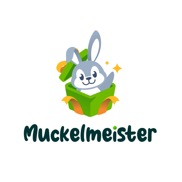 Rabbit design with the title 'Muckelmeister - cute bunny gift logo'