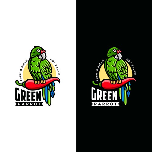 Hot sauce logo with the title 'Green Parrot Hot Sauce Logo'