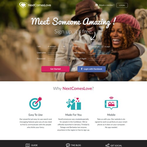 Sign up design with the title 'Sign Up Landing Page for Nextcomeslove'