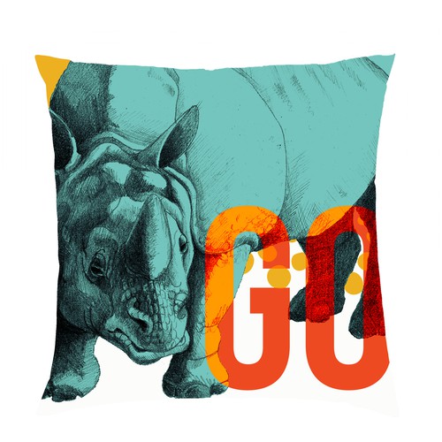 Pop art design with the title 'Rhino design for a pillow'