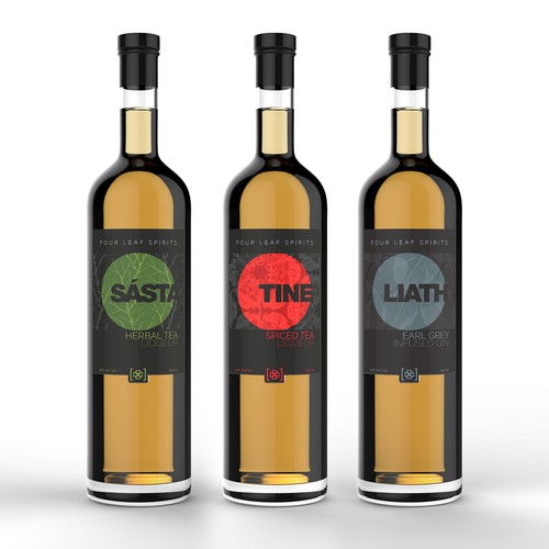 Leaf label with the title 'Modern Label for Tea Infused Liqueurs'