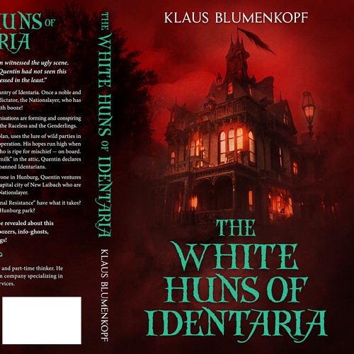 Dark book cover with the title 'A book cover for a Gothic fantasy "The White Huns of Identaria"'