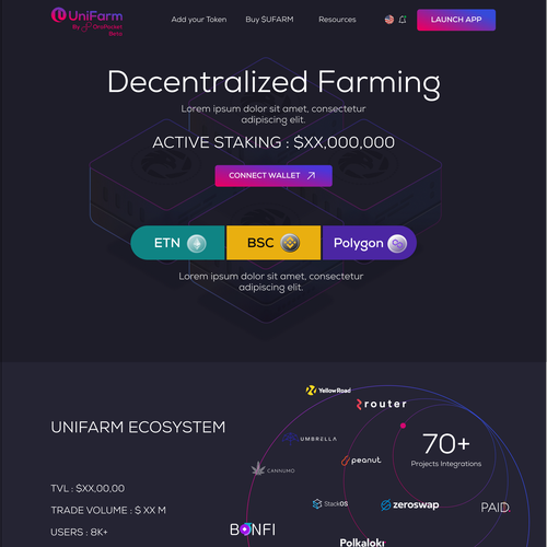 Token design with the title 'Landing Page Design for Blockchain Based Staking Platform'