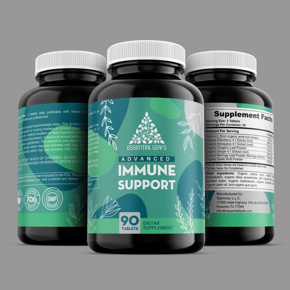 Leaf label with the title 'Immune Support Label Design '