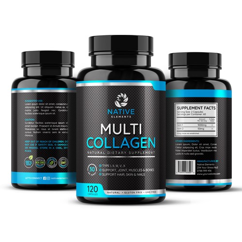 Bottle label with the title 'Multi Collagen Label Design'