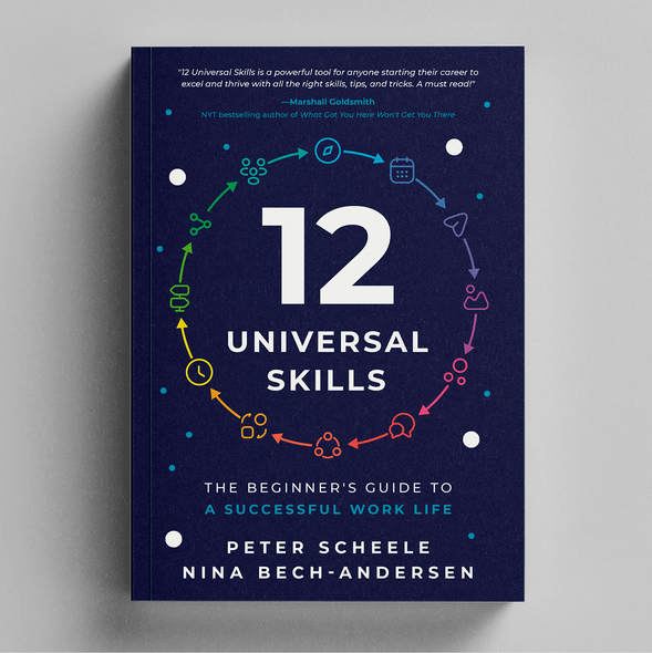 Conceptual book cover with the title '12 Universal Skills Book Cover Design Concept'