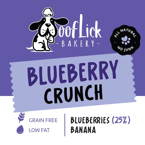 Dog food packaging with the title 'Label for a dog treat bakery'