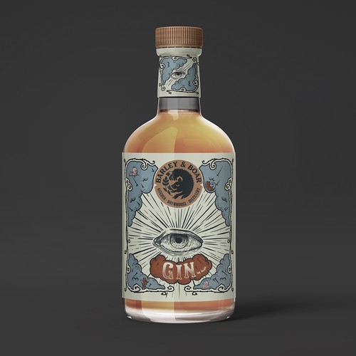 Etching design with the title 'Gin label for restaurant'