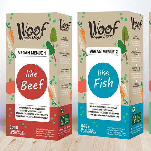 Organic packaging with the title 'Packaging design vegan dog food'