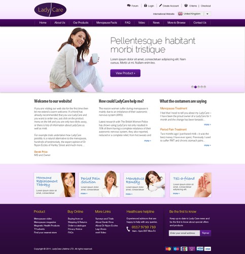 Beauty product website with the title 'website design for female care products'