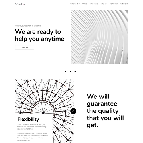 Black and white website with the title 'Facta Research website design'