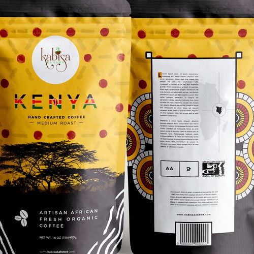 Ethical design with the title 'Kenya sky full of coffee beans during sunset. '