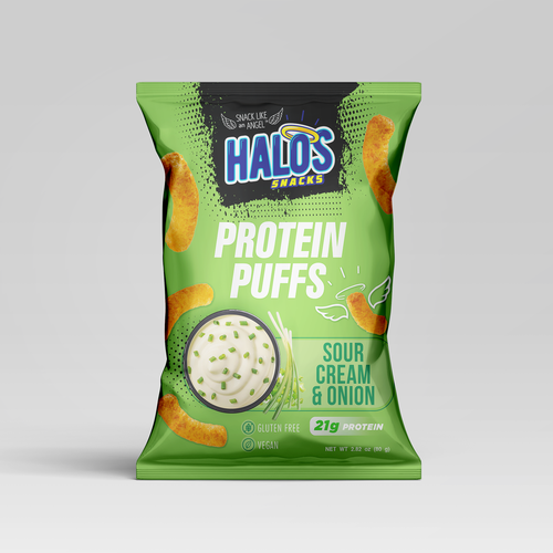 Chips packaging with the title 'PACKAGING FOR HEALTHY PROTEIN CHIPS '