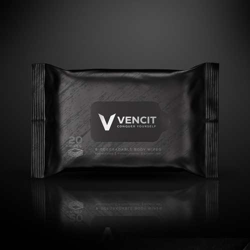 Fitness packaging with the title 'Clean retail packaging for body wipes.'