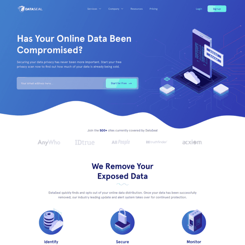 Gradient website with the title 'Professional and modern landing page for customer data protect product'