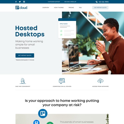 Software website with the title 'Hosted Desktops Website'