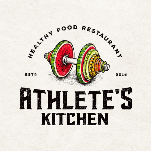 Hand-drawn brand with the title 'Athlete's Kitchen'
