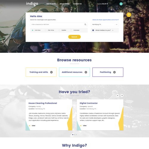 Fitness website with the title 'Indigo redesign'