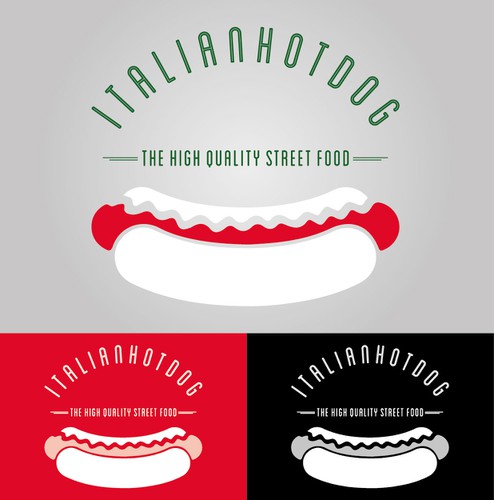 Hot dog logo with the title 'Crea un logo per un hot dog dal gusto italiano. Create a logo for a hot dog by the Italian taste'