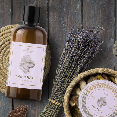 Exclusive design with the title 'Adventurous otter for The Trail aftershave and shave soap'