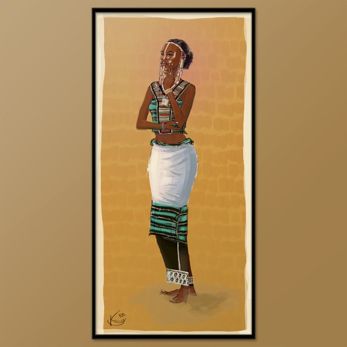 African artwork with the title 'Fulani Tribe Woman Illustration'