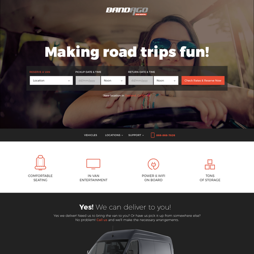 Travel website with the title 'Van rental webdesign'