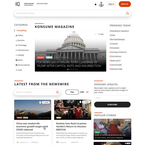 News website with the title 'A database Website for News lovers and Journalists'
