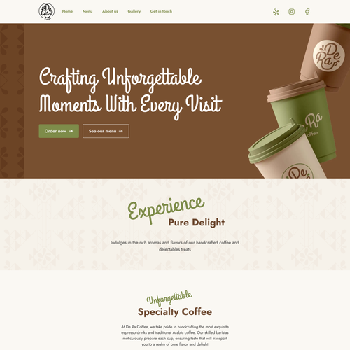 Cozy design with the title 'Fun Colorful Warm Green and Brown Cafe Website Design'