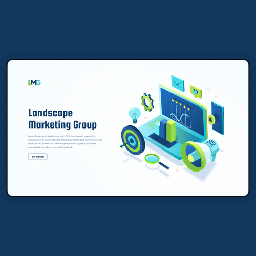 Isometric illustration with the title 'Landscape Marketing Group'