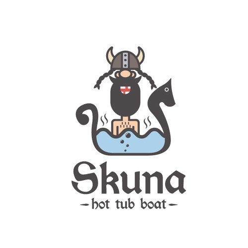 Viking ship logo with the title 'Skuna - hot tub boat'