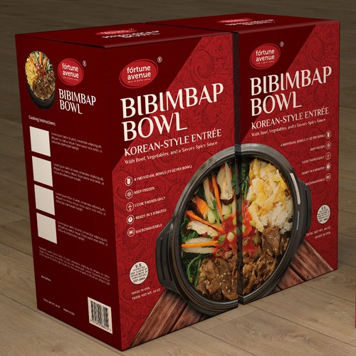 Frozen food packaging with the title 'Packaging design for Fortune Avenue Bibimbap Bowl'