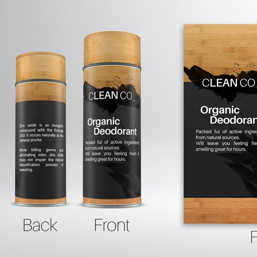 Wood label with the title 'Unisex Natural Deodorant Package Design'