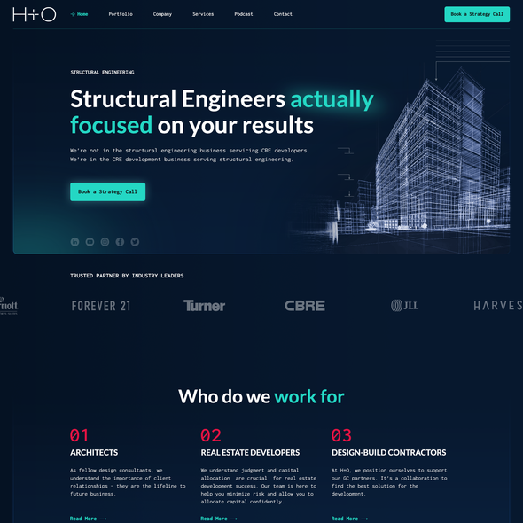 Architecture website with the title 'Web design for a company providing structural engineering services to architects'