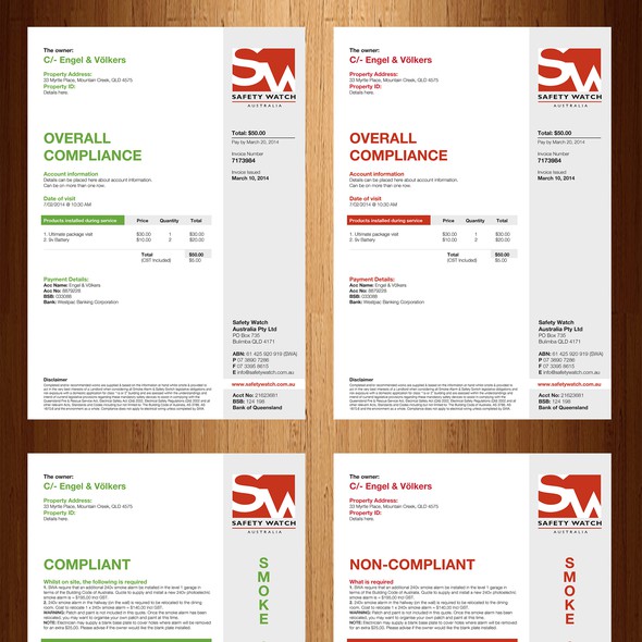 Invoice design with the title 'Invoice template and property report'