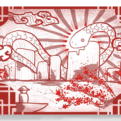 Snake illustration with the title 'Chinese Painting Illustration'