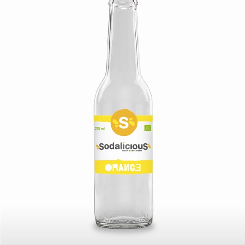 Orange label with the title 'Logo and Label design for an organic craft soda brand'