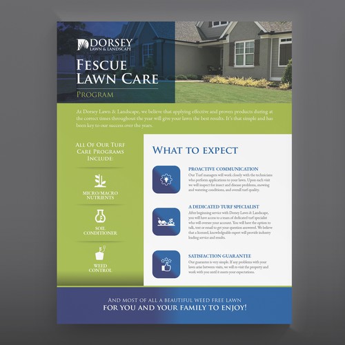 Lawn design with the title 'Dorsey Lawn and Landscape Sales Sheet Design'