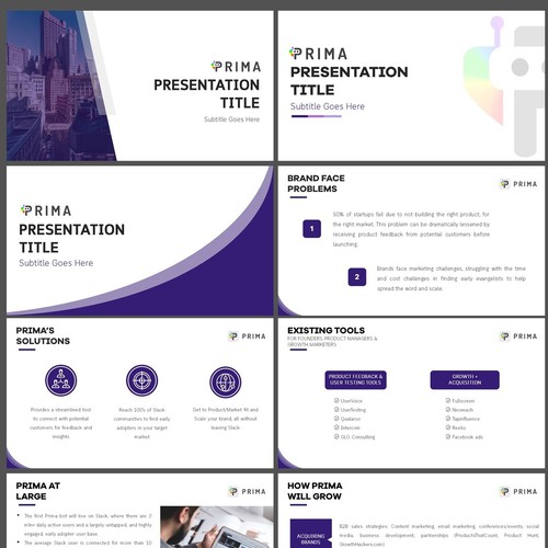White and purple design with the title 'Power Point Template for Prima'