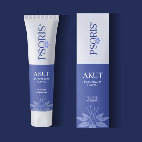 Simple packaging with the title 'Clean Package design for a cream against psoriasis'