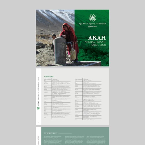 Report design with the title 'Annual Report Kabul 2020'