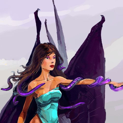 Portrait artwork with the title 'Snake Queen'