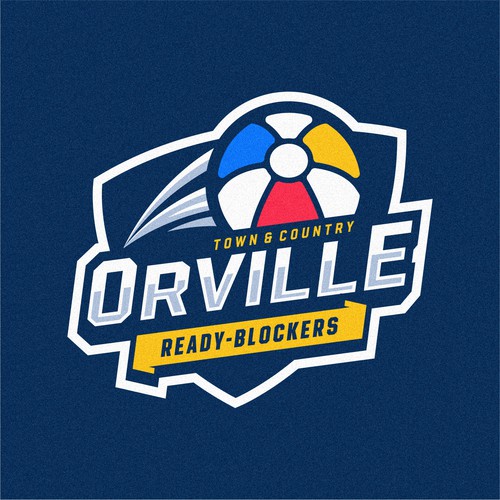 Volleyball logo with the title 'Orville Ready-Blockers Beachball'