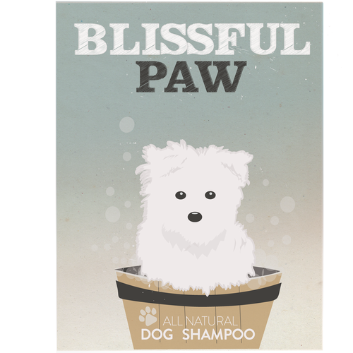 Illustrated design with the title 'Create a vintage label for all-natural dog shampoo/conditioner'