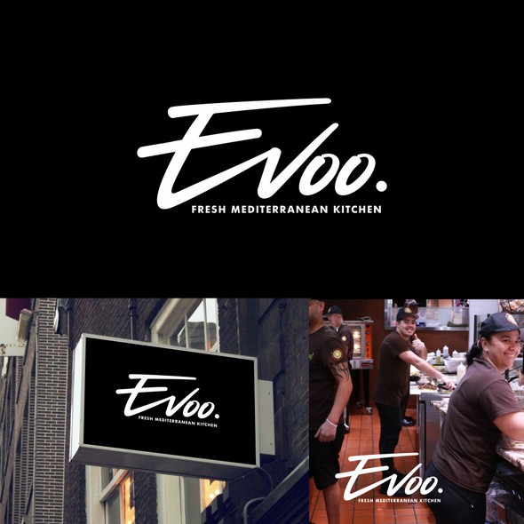 Kitchen logo with the title 'Evoo Mediterranean Kitchen - Modern, Famine, Youthful Logo'