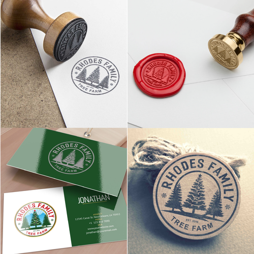 Christmas logo with the title 'Logo Rhodes Family Tree Farm'